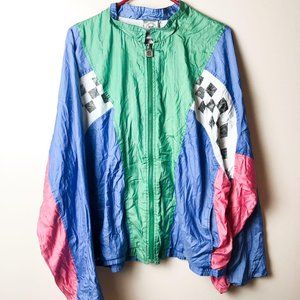 Vintage Multicolor Colorblock Checkered Windbreaker Jacket